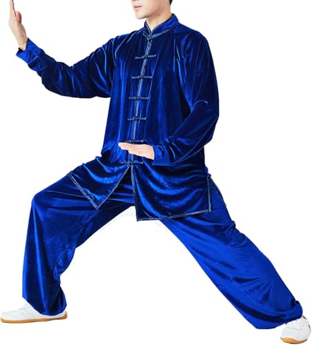 Herren Martial Arts Kung Fu Uniform, Langarm Tang Anzug Goldener Samt Tai Chi Kleidung Unisex Zweiteiler, Geeignet Für Wu SHU Wing Chun Taekwondo, Royal Blue, S Herren Martial Arts Kung Fu Uniform, Langarm Tang Anzug Goldener Samt Tai Chi Kleidung Unisex Zweiteiler, Geeignet Für Wu SHU Wing Chun Taekwondo, Royal Blue, S von Generic