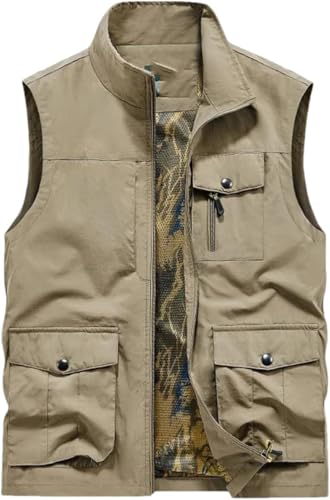 Herren Multi Pockets Sportweste Outdoor Schnelltrocknend Militär Taktisch Camping Jagd Ärmellose Weste, Khaki, XXL von Generic