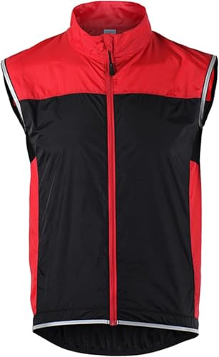 Herren ärmellose Fahrradweste Fahrradtrikot MTB Westen Radfahren Laufshirts Mountainbike Jacke Winddicht Atmungsaktiv Regenmantel Windjacke, Red, XXL von Generic