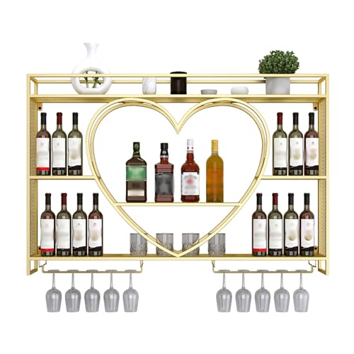 Herzförmiges wandmontiertes Weinregal mit Glashalter Barregale für Spirituosenflaschen Gold 120x80: Stilvolles Weinflaschenregal für Wohnzimmer oder Weinkeller. Herzförmiges wandmontiertes Weinregal mit Glashalter Barregale für Spirituosenflaschen Gold 120x80: Stilvolles Weinflaschenregal für Wohnzimmer oder Weinkeller. von Generic