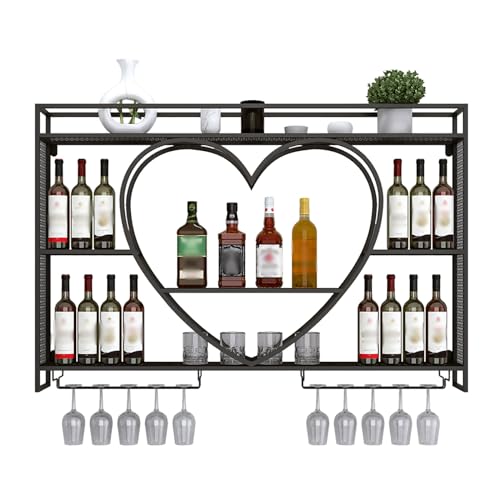 Herzförmiges wandmontiertes Weinregal mit Glashalter Spirituosenflasche Bar Regalständer für Wohnzimmer oder Weinkeller Negro 100x80 cm Herzförmiges wandmontiertes Weinregal mit Glashalter Spirituosenflasche Bar Regalständer für Wohnzimmer oder Weinkeller Negro 100x80 cm von Generic