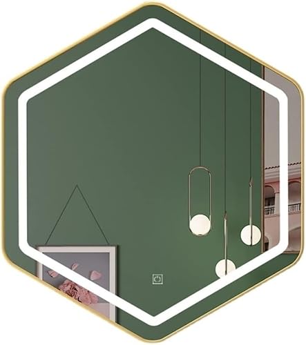 Hexagon Badezimmerspiegel Moderner Led-kosmetikspiegel Wandspiegel Mit Smart Touch Button Gold Metallrahmen Für Waschtische Eingangsbereiche Wohnkultur, Gold Frame, 80cm/32inch Hexagon Badezimmerspiegel Moderner Led-kosmetikspiegel Wandspiegel Mit Smart Touch Button Gold Metallrahmen Für Waschtische Eingangsbereiche Wohnkultur, Gold Frame, 80cm/32inch von Generic