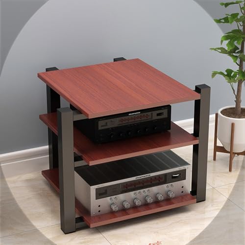 HiFi-Audio-Rack, Verstärkerständer aus Holz, AV-Medienständer, 2/3/4-stufige Medienaufbewahrungsregale, Stereo-Komponenten-Rack, CD-Player-Eckregal für Aufnahmeräume (Teak, 70 x 55 x 65 cm ( von Generic