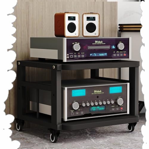 HiFi-Rack, AV-Medienständer mit Rollen, 3/4/5-stufiges Verstärker-Audio-Rack, Stereoschrank aus Holz, verstellbare Regale, CD-Player-Ständer für Heimkino/Büro (Schwarz + Schwarz, 2-stufig) von Generic