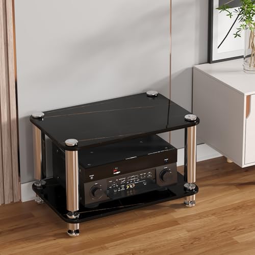 HiFi Rack Einlegeböden Aus Gehärtetem Glask JStoßdämpfende Fußstützen Auf Jeder Ebene Cd Regals, Ideal für Zuhause Büro Aufnahmestudio(Black,60 * 40 * 38cm) von Generic