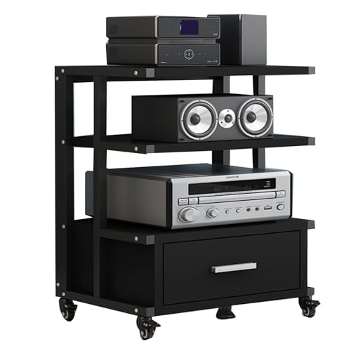HiFi Rack Mit Schublade Wohnwand Wohnzimmer Plattenregal Mit Stauraum, Geeignet für Haus Büro Studio Farbe Schwarz(Black,60 * 40 * 76cm) von Generic