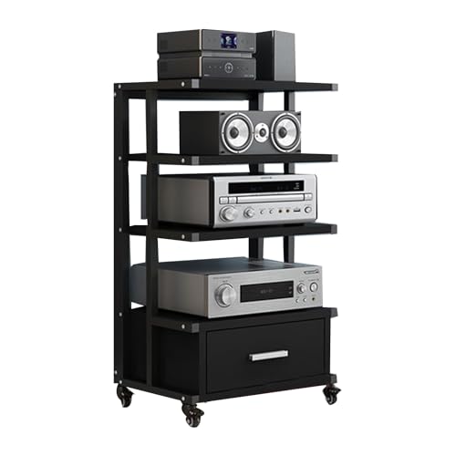 HiFi Rack Mit Schublade Wohnwand Wohnzimmer Plattenregal Mit Stauraum, Geeignet für Haus Büro Studio Farbe Schwarz(Black,60 * 40 * 96cm) von Generic