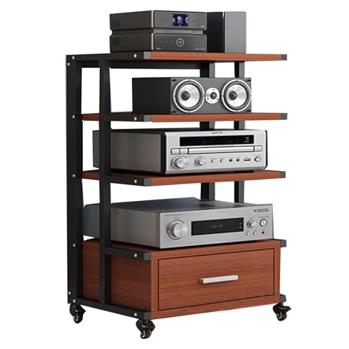 HiFi Rack Mit Schublade Wohnwand Wohnzimmer Plattenregal Mit Stauraum, Geeignet für Haus Büro Studio Farbe Schwarz(Brown+Black,60 * 40 * 96cm) von Generic