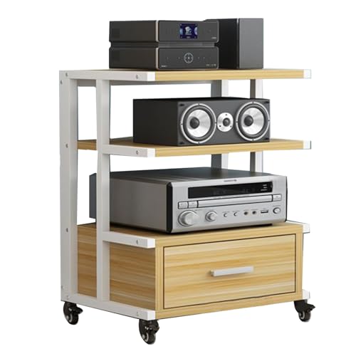 HiFi Rack Mit Schublade Wohnwand Wohnzimmer Plattenregal Mit Stauraum, Geeignet für Haus Büro Studio Farbe Schwarz(White+Beige,60 * 40 * 76cm) von Generic