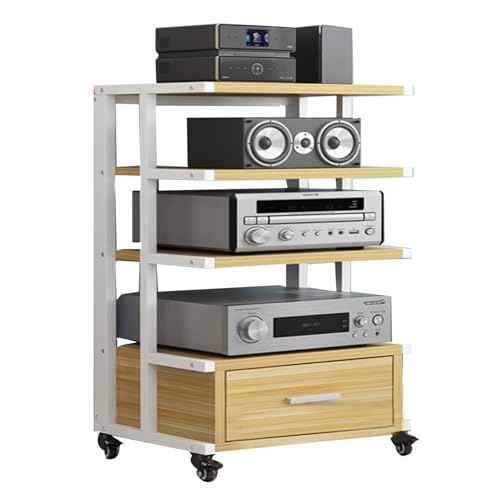 HiFi Rack Mit Schublade Wohnwand Wohnzimmer Plattenregal Mit Stauraum, Geeignet für Haus Büro Studio Farbe Schwarz(White+Beige,60 * 40 * 96cm) von Generic