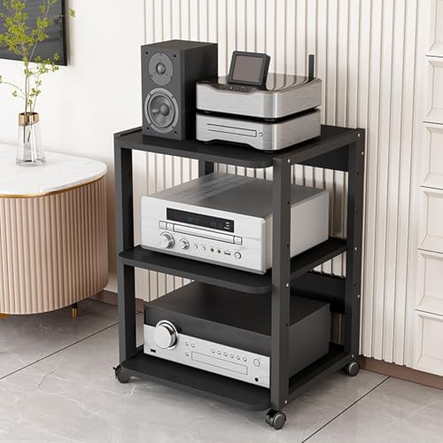 HiFi Rack Verstellbarer Lagenrahmen Mit Rädern Cd Regals Holz，geeignet für Wohnzimmer Büro(Black) von Generic