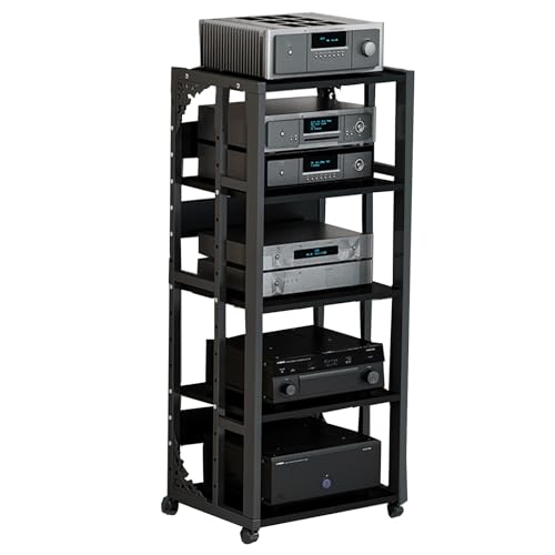 HiFi Rack Wohnzimmer Cd Regals Holz Audio Komponentenschrank Vintage Schwarz Weiß, für Zuhause Büro Wohnzimmer Tonstudio(Black,50 * 40 * 109CM) von Generic