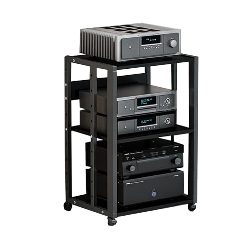 HiFi Rack Wohnzimmer Cd Regals Holz Audio Komponentenschrank Vintage Schwarz Weiß, für Zuhause Büro Wohnzimmer Tonstudio(Black,50 * 40 * 69CM) von Generic