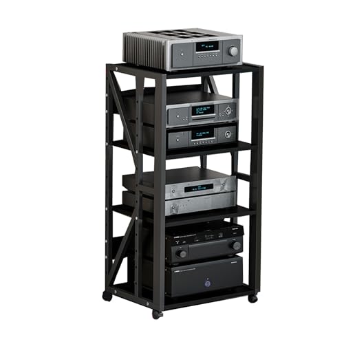 HiFi Rack Wohnzimmer Cd Regals Holz Audio Komponentenschrank Vintage Schwarz Weiß, für Zuhause Büro Wohnzimmer Tonstudio(Black,50 * 40 * 89CM) von Generic