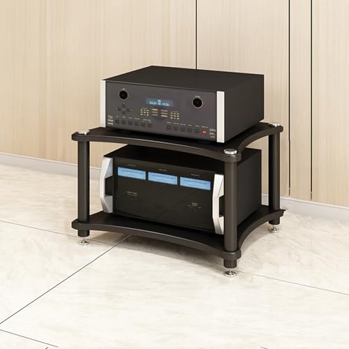 HiFi Rack aus Holz & Stahl HiFi Regal Stereo-Audio-Medienschrank mit 1/2/3/4 Ebenen, Offener CD-Player-Ständer AV-Medienständer, für Plattenspieler(Black,40cm/15.7in) von Generic