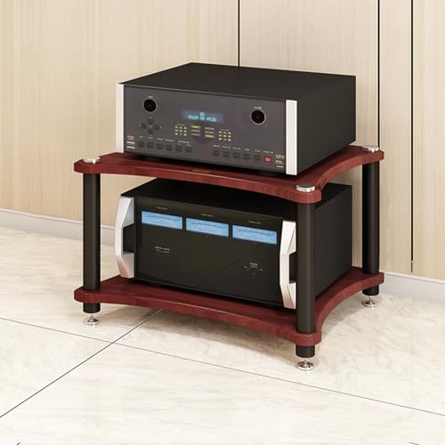 HiFi Rack aus Holz & Stahl HiFi Regal Stereo-Audio-Medienschrank mit 1/2/3/4 Ebenen, Offener CD-Player-Ständer AV-Medienständer, für Plattenspieler(Red,40cm/15.7in) von Generic