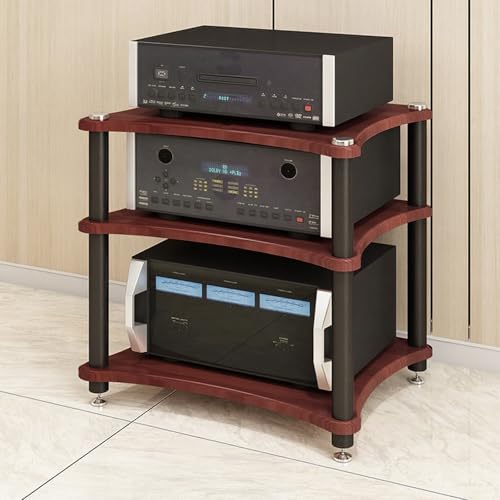 HiFi Rack aus Holz & Stahl HiFi Regal Stereo-Audio-Medienschrank mit 1/2/3/4 Ebenen, Offener CD-Player-Ständer AV-Medienständer, für Plattenspieler(Red,62cm/24.4in) von Generic