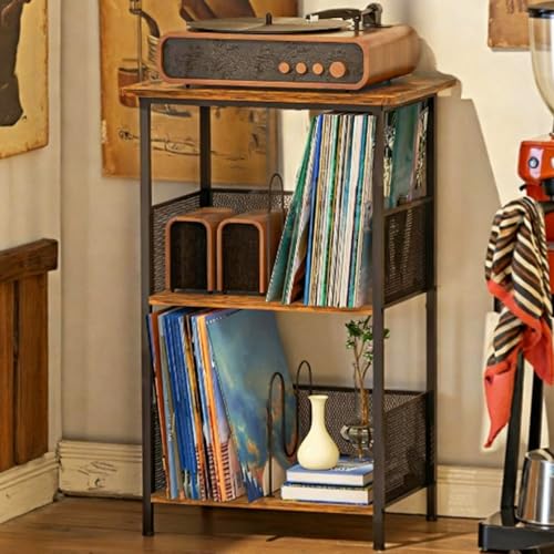 HiFi Rack aus Holz & Stahl Offener CD-Player-Ständer, Audio Komponentenschrank Eckschrank, HiFi Regal für Plattenspieler Stereoanlagen Kompaktanlage von Generic