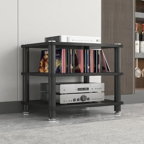 HiFi Regal Stereo-Audio-Medienschrank mit 1/2/3/4 Ebenen HiFi Rack aus Holz & Stahl, Offener CD-Player-Ständer, für Hi-Fi-Anlagen und WLAN-Router(Black,50cm/19.7in) von Generic