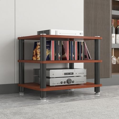 HiFi Regal Stereo-Audio-Medienschrank mit 1/2/3/4 Ebenen HiFi Rack aus Holz & Stahl, Offener CD-Player-Ständer, für Hi-Fi-Anlagen und WLAN-Router(Red,50cm/19.7in) von Generic