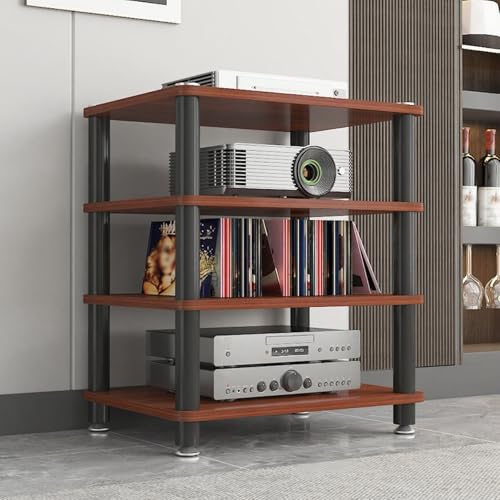HiFi Regal Stereo-Audio-Medienschrank mit 1/2/3/4 Ebenen HiFi Rack aus Holz & Stahl, Offener CD-Player-Ständer, für Hi-Fi-Anlagen und WLAN-Router(Red,70cm/27.5in) von Generic