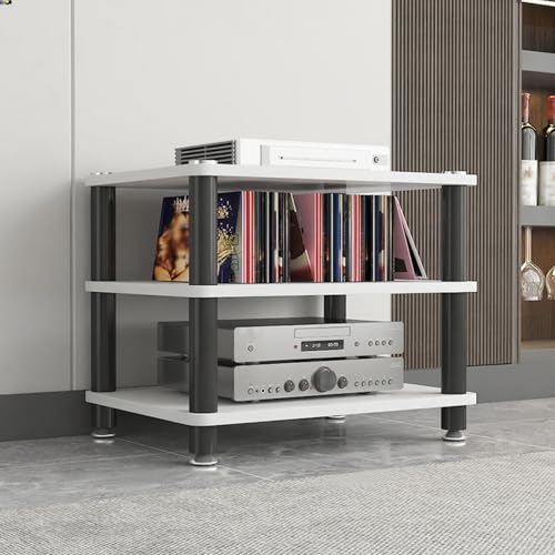 HiFi Regal Stereo-Audio-Medienschrank mit 1/2/3/4 Ebenen HiFi Rack aus Holz & Stahl, Offener CD-Player-Ständer, für Hi-Fi-Anlagen und WLAN-Router(White,50cm/19.7in) von Generic
