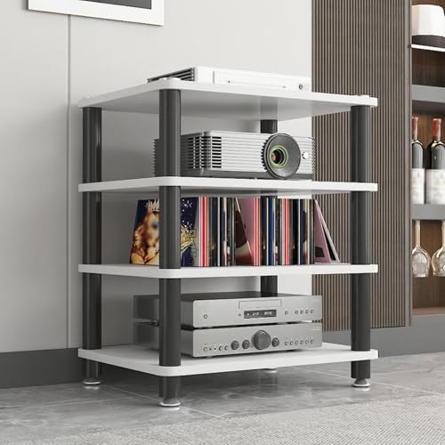 HiFi Regal Stereo-Audio-Medienschrank mit 1/2/3/4 Ebenen HiFi Rack aus Holz & Stahl, Offener CD-Player-Ständer, für Hi-Fi-Anlagen und WLAN-Router(White,70cm/27.5in) von Generic