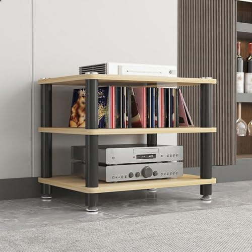 HiFi Regal Stereo-Audio-Medienschrank mit 1/2/3/4 Ebenen HiFi Rack aus Holz & Stahl, Offener CD-Player-Ständer, für Hi-Fi-Anlagen und WLAN-Router(Yellow,50cm/19.7in) von Generic