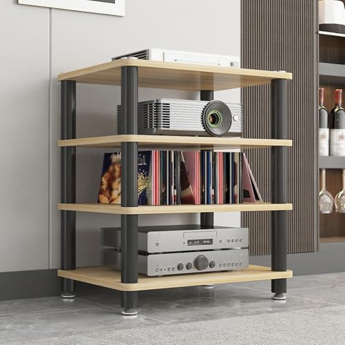 HiFi Regal Stereo-Audio-Medienschrank mit 1/2/3/4 Ebenen HiFi Rack aus Holz & Stahl, Offener CD-Player-Ständer, für Hi-Fi-Anlagen und WLAN-Router(Yellow,70cm/27.5in) von Generic
