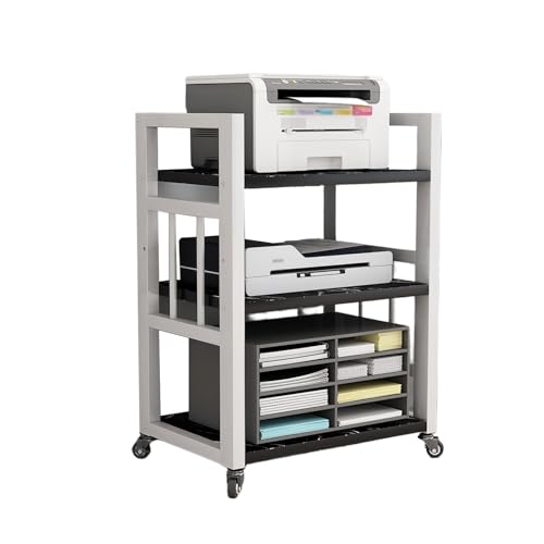 HiFi Regal Stereo-Audio-Medienschrank mit 3 Ebenen, HiFi Rack Aus Holz & Stahl Offener CD-Player-Ständer, for Wohnzimmer Büro Heimkino Beweglicher Video-Rack-Turm(White 1) von Generic