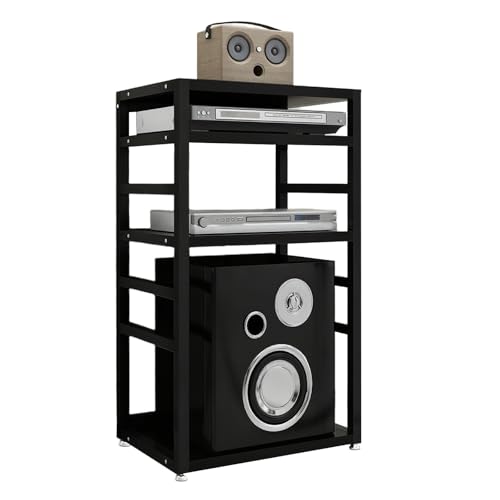 HiFi Regal Stereo-Audio-Medienschrank mit 4 Ebenen HiFi Rack aus Holz & Stahl, Höhenverstellbarer Medien Aufbewahrungssch Rank, Entertainment-Center(55 * 67cm/21.6 * 26.4in) von Generic