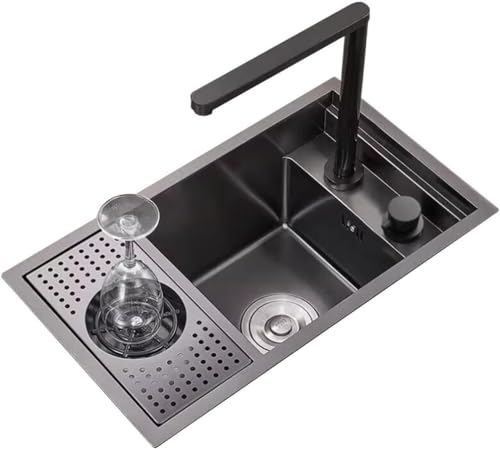 Hidden Cup Waschmaschine Waschbecken, Einzelschalen Edelstahl unsichtbarer Waschbecken mit Glasscheiben -Café -Kaffee -Restaurant Bar Coealed Waschbecken RV kleines Waschbecken mit Abdeckung von Generic