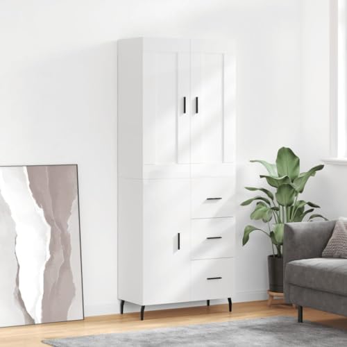 Highboard Hochglanz-Weiß 69,5x34x180 cm Holzwerkstoff,3199827 von Generic