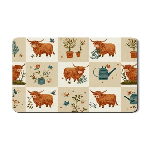 Highland Cow Abtropfmatten für Küchentheke, rustikales Bauernhaus, saugfähiges Gummi-Abtropfgestell, saisonale Natur inspirierte Abtropfmatte für Küchentheke, Schutz, 30,5 x 50,8 cm von Generic