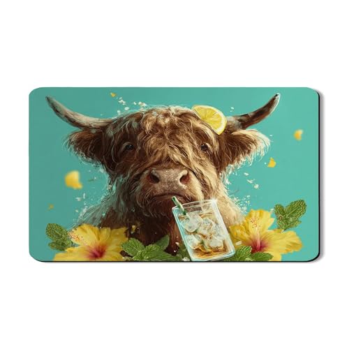 Highland Cow Design Abtropfmatten für Küche, lustige, fantasievolle Kunst, saugfähiges Gummi-Abtropfgestell, Matte, tropische Sommerdekoration, Trockenunterlage für Küchentheke, 30,5 x 50,8 cm von Generic