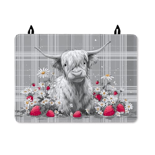 Highland Cow Herdabdeckung für Elektroherd, Bauernhaus, rustikale Erdbeeren, Gänseblümchen, Sommer, grau, waschbare Glasplatte für Küche, Arbeitsplatte, Dekoration, 71,1 x 50,8 cm von Generic