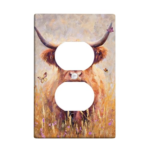 Highland Cow Lichtschalter-Abdeckplatte, rustikales braunes Bauernhaus-Design für Heimdekoration, thermoplastische Wandplatten, Standardgröße, Einzel-Duplex-Steckdose Highland Cow Lichtschalter-Abdeckplatte, rustikales braunes Bauernhaus-Design für Heimdekoration, thermoplastische Wandplatten, Standardgröße, Einzel-Duplex-Steckdose von Generic