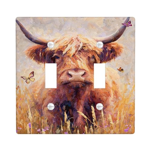 Highland Cow Lichtschalter-Abdeckplatte, rustikales braunes Bauernhaus-Design für Heimdekoration, thermoplastische Wandplatten, Standardgröße Doppelknebel Highland Cow Lichtschalter-Abdeckplatte, rustikales braunes Bauernhaus-Design für Heimdekoration, thermoplastische Wandplatten, Standardgröße Doppelknebel von Generic