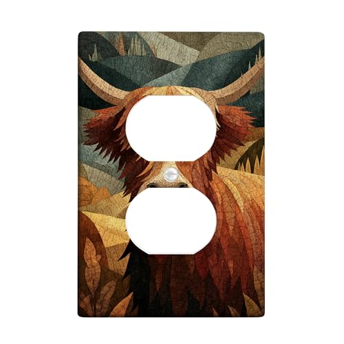 Highland Cow Lichtschalter-Abdeckplatten/Steckdosenabdeckungen, rustikales braunes Bauernhaus-Design für Heimdekoration, thermoplastische Wandplatten, Standardgröße, Einzel-Duplex-Steckdose Highland Cow Lichtschalter-Abdeckplatten/Steckdosenabdeckungen, rustikales braunes Bauernhaus-Design für Heimdekoration, thermoplastische Wandplatten, Standardgröße, Einzel-Duplex-Steckdose von Generic