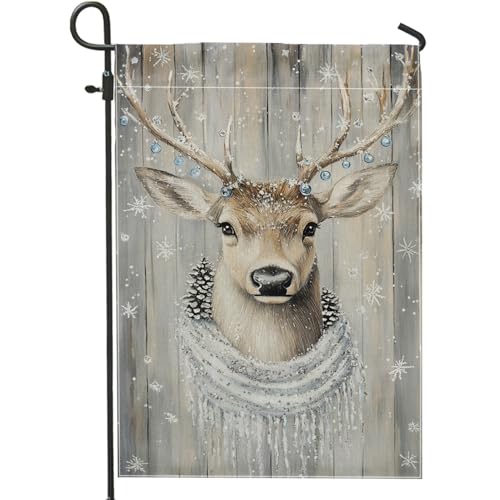Hirsch-Gartenflagge, Winterurlaub-Dekoration, doppelseitige Jute-Hofflagge für Weihnachten, Schneeflocken-Veranda-Schild, Terrasse, Rasen-Dekoration, 30,5 x 45,7 cm Hirsch-Gartenflagge, Winterurlaub-Dekoration, doppelseitige Jute-Hofflagge für Weihnachten, Schneeflocken-Veranda-Schild, Terrasse, Rasen-Dekoration, 30,5 x 45,7 cm von Generic