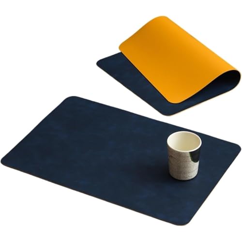 Hitzebeständige Tischsets aus Kunstleder, 4er-/6er-/8er-Set, wasserdichte, abwischbare und waschbare PU-Tischsets für Esstisch, Küchenpartys(Blue+yellow,Set of 6) von Generic