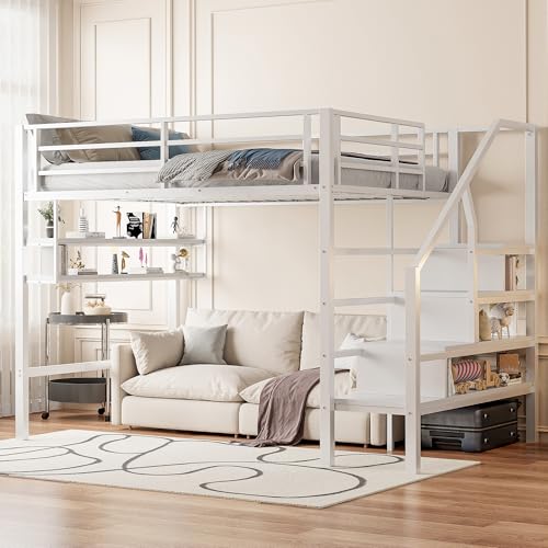 Hochbett mit Einlegeböden Stauraumleiter Geländer Freiraum unter dem Bett zum Verkleiden Einzelbett für Erwachsene Jugendliche Platzsparend Gästebett ohne Matratze weiß 140x200 cm Hochbett mit Einlegeböden Stauraumleiter Geländer Freiraum unter dem Bett zum Verkleiden Einzelbett für Erwachsene Jugendliche Platzsparend Gästebett ohne Matratze weiß 140x200 cm von Generic