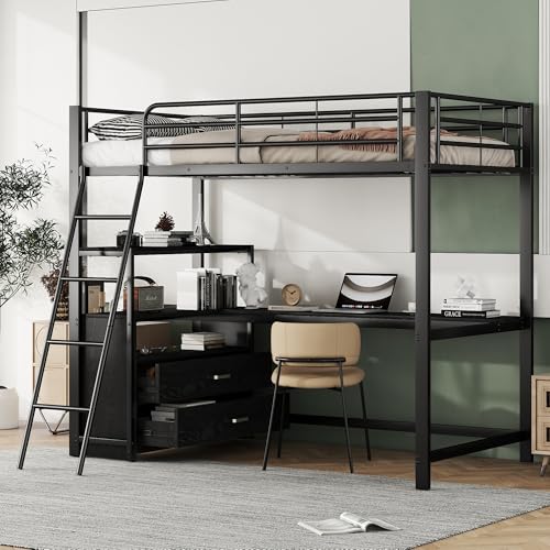 Hochbett mit L-förmiger Schreibtisch Laminatdesign Eisenrahmenbett mit Schubladen Einzelbett für Erwachsene Jugendliche Familienbett Ohne Matratze Gästebett Schwarz 90x200 cm Hochbett mit L-förmiger Schreibtisch Laminatdesign Eisenrahmenbett mit Schubladen Einzelbett für Erwachsene Jugendliche Familienbett Ohne Matratze Gästebett Schwarz 90x200 cm von Generic