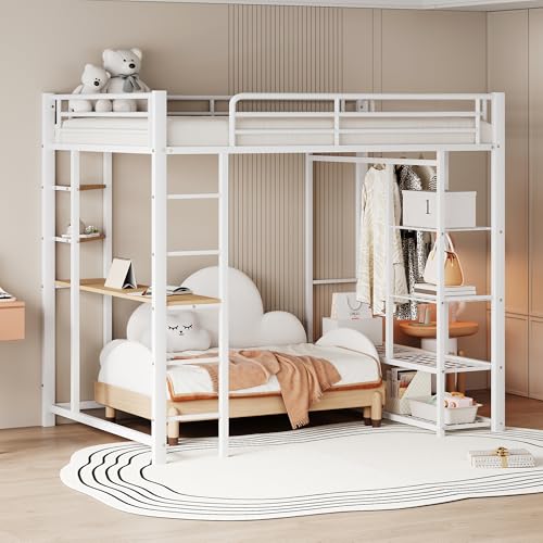 Hochbett mit Leiter Tisch einfacher Aufhängung mit Ablagefächern Einzelbett für Erwachsene Jugendliche Familienbett Metall Bettrahmen Gästebett Ohne Matratze weiß 140x200 cm Hochbett mit Leiter Tisch einfacher Aufhängung mit Ablagefächern Einzelbett für Erwachsene Jugendliche Familienbett Metall Bettrahmen Gästebett Ohne Matratze weiß 140x200 cm von Generic