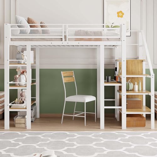 Hochbett mit Schreibtisch, Kleiderschrank und Regal, platzsparendes Bett mit Stufen und Ablagefächern, stabiles Design für Einzel- und Doppelbett, ideal für Schlafzimmer oder Wohnung Hochbett mit Schreibtisch, Kleiderschrank und Regal, platzsparendes Bett mit Stufen und Ablagefächern, stabiles Design für Einzel- und Doppelbett, ideal für Schlafzimmer oder Wohnung von Generic