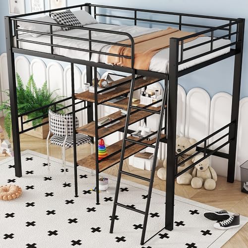 Hochbett mit stabilem Rahmen, integriertem Schreibtisch und vielseitigen Regalfächern, mit umlaufendem Geländer und sicherer Leiter, platzsparend für Jugend- oder Gästezimmer Hochbett mit stabilem Rahmen, integriertem Schreibtisch und vielseitigen Regalfächern, mit umlaufendem Geländer und sicherer Leiter, platzsparend für Jugend- oder Gästezimmer von Generic