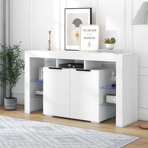 Hochglanz Sideboard mit 2 Türen und 4 Glasböden, moderner Buffetschrank mit Stauraum, eleganter Aufbewahrungsschrank für Wohnzimmer, Esszimmer oder Flur, zeitlosen Design, 140x40x80cm, Weiß Hochglanz Sideboard mit 2 Türen und 4 Glasböden, moderner Buffetschrank mit Stauraum, eleganter Aufbewahrungsschrank für Wohnzimmer, Esszimmer oder Flur, zeitlosen Design, 140x40x80cm, Weiß von Generic