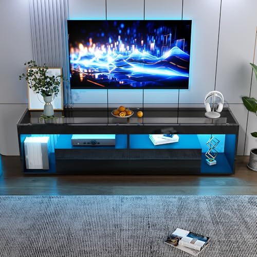 Hochglanz TV Schrank mit 2 Schubladen Offener Stauraum Lowboard für Fernseher bis zu 70 Zoll TV-Kommode mit LED Konsolentisch für Wohnzimmer TV Möbel Tisch Schwarz 180x40x46 cm Hochglanz TV Schrank mit 2 Schubladen Offener Stauraum Lowboard für Fernseher bis zu 70 Zoll TV-Kommode mit LED Konsolentisch für Wohnzimmer TV Möbel Tisch Schwarz 180x40x46 cm von Generic