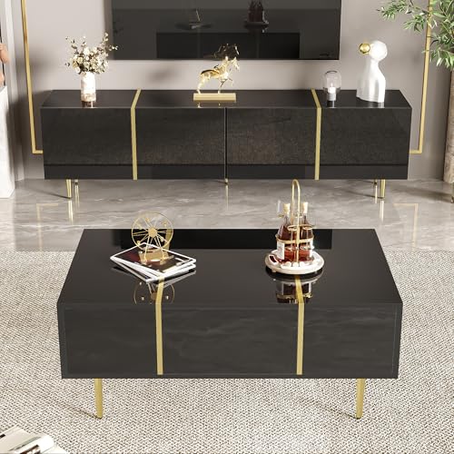 Hochglanz TV-Schrank und Couchtisch Set TV-Ständer mit 4 Türen Sofatisch mit 2 Schubladen TV Möbel für Wohnzimmer Schlafzimmer Apartment Büro Schwarz 2-teiliges Set 170x35x46 cm Hochglanz TV-Schrank und Couchtisch Set TV-Ständer mit 4 Türen Sofatisch mit 2 Schubladen TV Möbel für Wohnzimmer Schlafzimmer Apartment Büro Schwarz 2-teiliges Set 170x35x46 cm von Generic