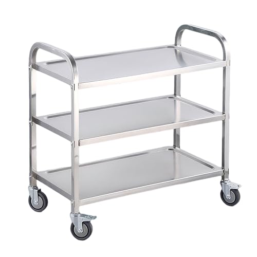 Hochleistungs -Edelstahl Utility Cart Commercial Grade 3 Tier -Küche Trolley auf Rädern Mobile Multi -funktionale Servierwagen Restaurant Hotel Hotel 3-Layer 95 * 50 * 93cm von Generic